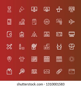 Editable 36 blank icons for web and mobile. Set of blank included icons line Folder, Paper clip, Envelope, Laptop, Picture, Shirt, Sun, Folders, Computer, Location, Badge on red