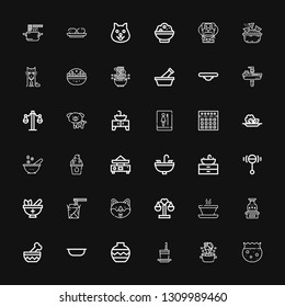 Editable 36 bowl icons for web and mobile. Set of bowl included icons line Bowl, Soup, Frozen yogurt, Vase, Balance, Dog, Noodles, Mortar, Rattle, Sink, Salad on black background