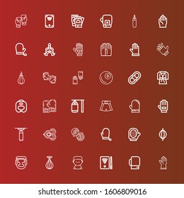Editable 36 boxing icons for web and mobile. Set of boxing included icons line Gloves, Boxing gloves, Billiard, Boxer, bag, Punching bag, Glove, Thai, shorts on red