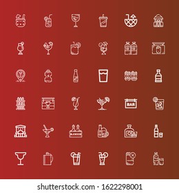Editable 36 brandy icons for web and mobile. Set of brandy included icons line Drink, Cocktail, Hip flask, Vodka, Whiskey, Bar, Alcoholic drink, Martini, Pub, Drinks, Rum on red