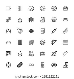 Editable 36 bread icons for web and mobile. Set of bread included icons line Last supper, Donut, Sandwich, Croquette, Hot dog, Sourdough, Bread, Rolling pin on white background