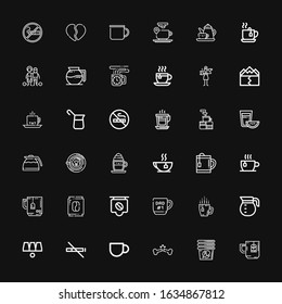 Editable 36 Break Icons For Web And Mobile. Set Of Break Included Icons Line Tea, Cup, Broken Bone, Coffee Cup, No Smoke, Cups, Coffee Pot, Mug, Coffee, Cappuccino On Black Background