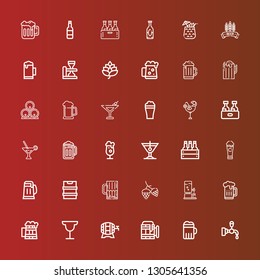 Editable 36 brewery icons for web and mobile. Set of brewery included icons line Beer tap, Beer, Cocktail, Hop, Martini, Dark beer on red