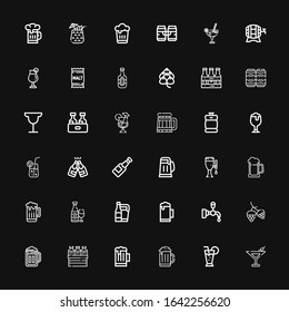 Editable 36 brewery icons for web and mobile. Set of brewery included icons line Martini, Cocktail, Beer, Hop, Beer tap, Beer keg, Beers, Malt on black background
