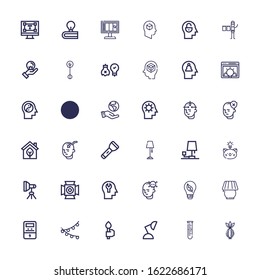 Editable 36 bulb icons for web and mobile. Set of bulb included icons line Onion, Lab, Lamp, Torch, Light, Voltmeter, Bulb, Mind, Spotlight, Idea, Lamp post on white background