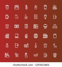 Editable 36 can icons for web and mobile. Set of can included icons line Trash can, Beer, Baby food, Cleaning spray, Gardener, Dustpan, Trash, Sardines, Jug, Throw, Garbage on red