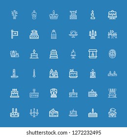 Editable 36 candle icons for web and mobile. Set of candle included icons line Dracula, Cake, Candlestick, Candle, Sauna, Birthday cake, Oil lamp, Candles, Well on blue background
