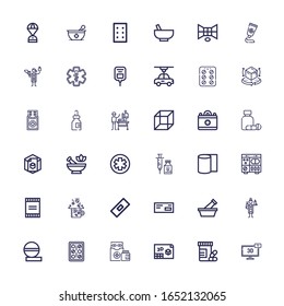 Editable 36 capsule icons for web and mobile. Set of capsule included icons line d, Vitamins, Medicines, Pills, Veterinarian, Mortar, Medicine, Bandage, Drugs on white background
