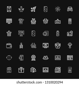Editable 36 card icons for web and mobile. Set of card included icons line Card, Cash register, Image, Cards, Gift, Wedding invitation, Online shop, Money on black background