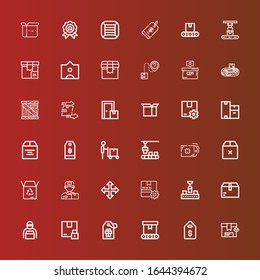 36 iconos editables de cartón para web y móvil. El conjunto de cartón incluye los iconos de la línea Box, Price tag, Conveyor, Tag, Package, Delivery man, Move, Boxes, Price on red