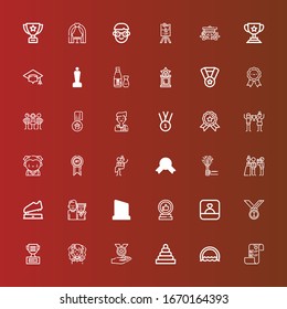 Editable 36 ceremony icons for web and mobile. Set of ceremony included icons line Wedding plans, Ring, Rings, Medal, Bride, Trophy, Medals, Graduation, Newlyweds, Torch on red