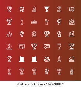 Editable 36 champ icons for web and mobile. Set of champ included icons line Trophy, Prize, Ribbons, Goblet, Reward, Merit, Winning, Award, Win, Awards on red
