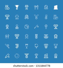 Editable 36 championship icons for web and mobile. Set of championship included icons line Award, Trophy, Medal, Tennis, Cricket, Table tennis, Goblet, Juventus on blue background