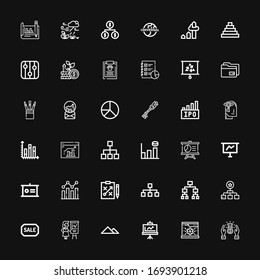 Editable 36 chart icons for web and mobile. Set of chart included icons line Profit, System, Presentation, Pyramid, Sale, Hierarchy, Hierarchical structure on black background