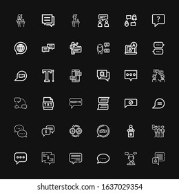 Editable 36 chatting icons for web and mobile. Set of chatting included icons line Chat, Talk, Talking, Speech, Conversion, Speech bubble, Text, Conversation on black background