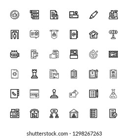 Editable 36 check icons for web and mobile. Set of check included icons line Tasks, Test, Storehouse, Agreement, Warehouse, Cash register, Blood test, Shopping list on white background