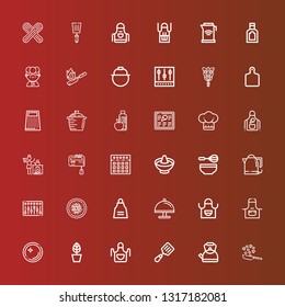 Editable 36 chef icons for web and mobile. Set of chef included icons line Cooking, Kettle, Spatula, Apron, Pot, Dish, Tray, Chinese food, Mixer, Whisk, Hot pot, Chef, Menu on red