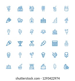 Editable 36 cherry icons for web and mobile. Set of cherry included icons line Carambola, Popsicle, Cake, Ice cream, Cocktail, Cupcake, Cream, Cherry, Vegetables on white background