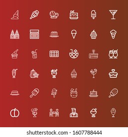Editable 36 cherry icons for web and mobile. Set of cherry included icons line Ice cream, Croupier, Gamblers, Cocktail, Plum, Cake, Cupcake, Carambola, Milkshake, Cream on red
