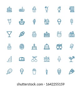 Editable 36 cherry icons for web and mobile. Set of cherry included icons line Ice cream, Milkshake, Cocktail, Popsicle, Fruit, Cherry, Sponge cake, Dessert on white background