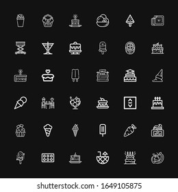 Editable 36 iconos de cereza para web y móvil. Conjunto de cerezos incluidos íconos línea Frutas, Pastel, Cóctel, Pastel, Helado, Crema, Verduras, Levantamiento, Apostadores con fondo negro