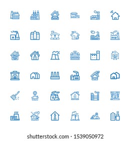Editable 36 chimney icons for web and mobile. Set of chimney included icons line Factory, House, Nuclear plant, Fireplace, Chimney, Sweep, Houses, Mansion on white background