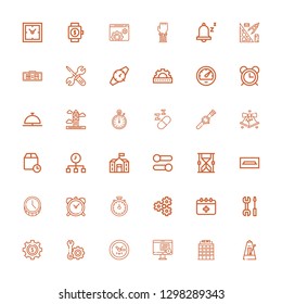 Editable 36 clock icons for web and mobile. Set of clock included icons line Metronome, Office, Notification, Clock, Setting, Cogwheel, Settings, Schedule on white background