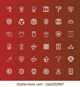Editable 36 iconos de abrigo para web y móvil. El conjunto de prendas incluía iconos línea Wardrobe, Ropa, Escudo, Túnico, Roller de pintura, Percha, Iberia, Ropa, Moda, Falda, Percha en rojo