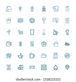 Editable 36 coffee icons for web and mobile. Set of coffee included icons line Hotel, Chestnut, Mixer, Coffee machine, Breakfast, Snack, Junk food, Grater on white background