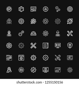 Editable 36 cogwheel icons for web and mobile. Set of cogwheel included icons line Settings, Cogwheel, Pulley, Draft, Gear, Configuration, Engineer, Setting on black background