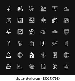 Editable 36 collection icons for web and mobile. Set of collection included icons line Package, Ribbon, Illustrator, Fiat, Set square, Cream, Shipping, Gift box on black background