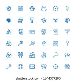 Editable 36 colorful icons for web and mobile. Set of colorful included icons line Target, Rgb, Bonds, Beach ball, Party blower, Jelly beans, Lollipop, Yoyo on white background