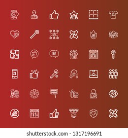 Editable 36 community icons for web and mobile. Set of community included icons line United, Charity, Network, Thumbs up, Equalizer, Ngo, Friendship, Friend, Priest, Question on red