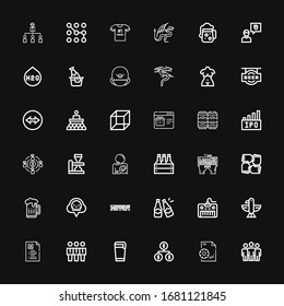 Editable 36 company icons for web and mobile. Set of company included icons line Team, Management, Organization, Beer, Curriculum vitae, Eagle, Keyboard, Beers on black background