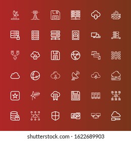 Editable 36 computing icons for web and mobile. Set of computing included icons line Cloud, Network, Computing, Firewall, Hosting, Servers, Diskette, Cloud data, Antenna on red