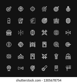 Editable 36 conceptual icons for web and mobile. Set of conceptual included icons line Famous, Door, Opener, Darts, Reflect, Target, Brain, Zipper, Open, Doors on black background