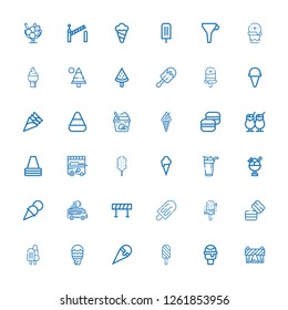 Editable 36 cone icons for web and mobile. Set of cone included icons line Barrier, Icecream, Ice cream, Macaron, Barricade, Ice cream truck, Cotton candy on white background