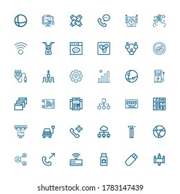 Editable 36 connect icons for web and mobile. Set of connect included icons line Signal, Usb, Modem, Phone call, Network, Wire, Electric, Domain, Vga, Structure on white background