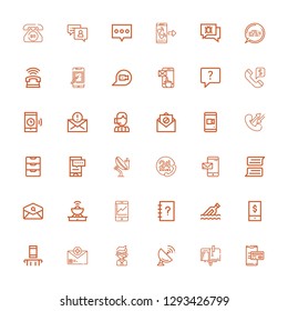 Editable 36 contact icons for web and mobile. Set of contact included icons line Smartphone, Mailbox, Antenna, Call center, Email, Phone, Message, Contacts on white background