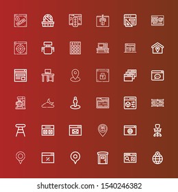 Editable 36 contemporary icons for web and mobile. Set of contemporary included icons line Location, Browser, Portable toilets, Office chair, Stool, Moon, Coffee machine on red