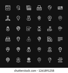 Editable 36 content icons for web and mobile. Set of content included icons line Typewriter, Placeholder, Money bag, Align left, Rss, Writing, Wireframes, Write on black background