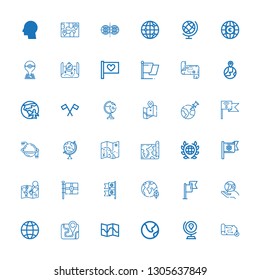 Editable 36 continent icons for web and mobile. Set of continent included icons line Map, Globe, Earth, Flag, Planet earth, Flags, Global, Planet, World, Earth globe on white background