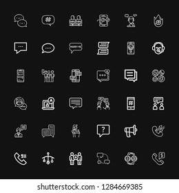 Editable 36 conversation icons for web and mobile. Set of conversation included icons line Call, Conversion, Chat, Communication, Mobile, Speech, Talk, Hashtag on black background