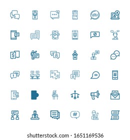 Editable 36 conversation icons for web and mobile. Set of conversation included icons line Chat, Interview, Hashtag, Conversation, Commentator, Talk, Communication on white background