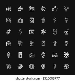 Editable 36 cool icons for web and mobile. Set of cool included icons line Can, Popsicle, Fan, Soda, Skii, Cocktail, Sunglasses, Icecream, Radio, Refrigerator on black background