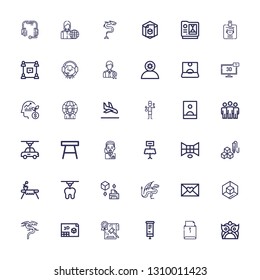 Editable 36 corporate icons for web and mobile. Set of corporate included icons line Dragon, Letter, Roll up, Law, d, d cube, Table, Operator, Team, Influencer on white background