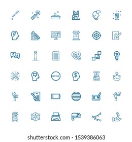 Editable 36 creative icons for web and mobile. Set of creative included icons line Startup, Light, Chameleon, Typewriter, Cube, Mailbox, Graphic designer, Graphic tablet on white background