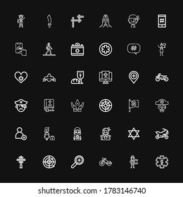 Editable 36 cross icons for web and mobile. Set of cross included icons line Pharmacy, Pirate, Motorbike, Add, Radar, Chinese knot, Judaism, Gothic, Dismissed on black background