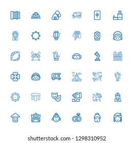 Editable 36 culture icons for web and mobile. Set of culture included icons line Native american, Geisha, Engagement, Indian, Dragon, Chinese, Martial arts on white background