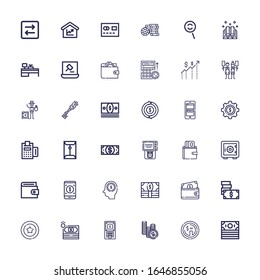Editable 36 currency icons for web and mobile. Set of currency included icons line Money, Dollar, Atm, Coin, Wallet, Earnings, Payment method, Safe deposit on white background